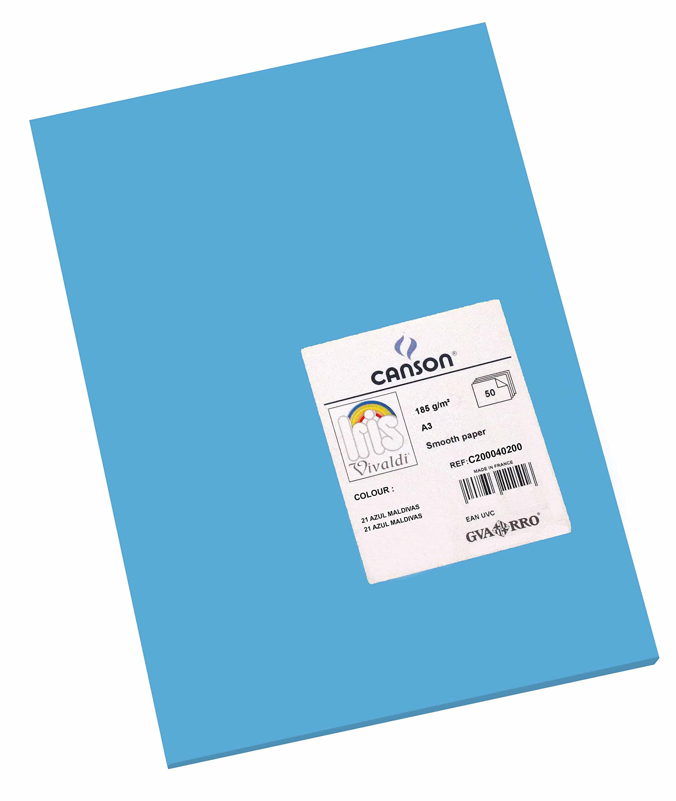 Canson Iris Vivaldi A3 185 GSM Smooth Colour Paper - Primary Blue (Pack of 50 Sheets)