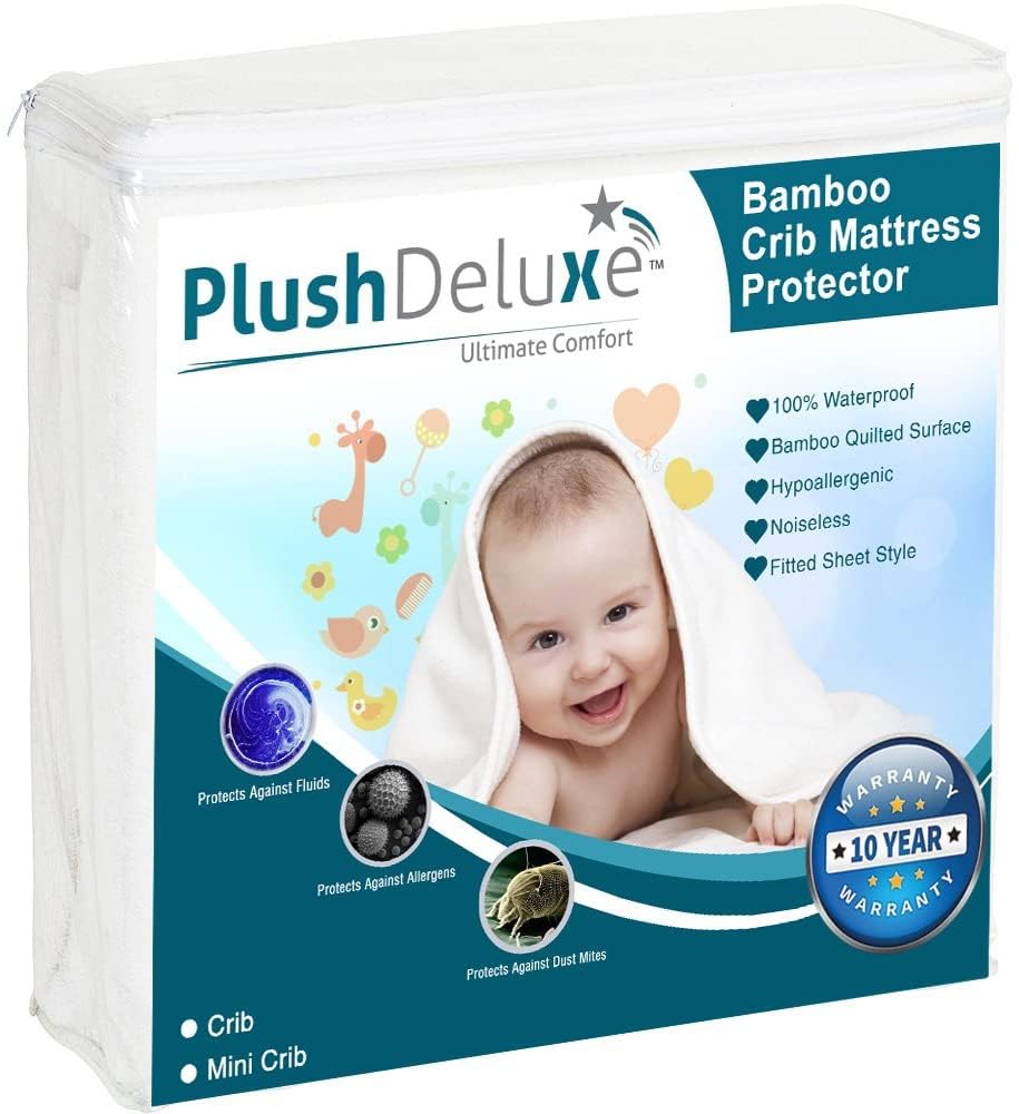 Photo 1 of Crib Mattress Protector 100% Waterproof, Noiseless – Viscose Made from Quilted Ultra Soft White Terry Fitted Sheet Style (28"x52")