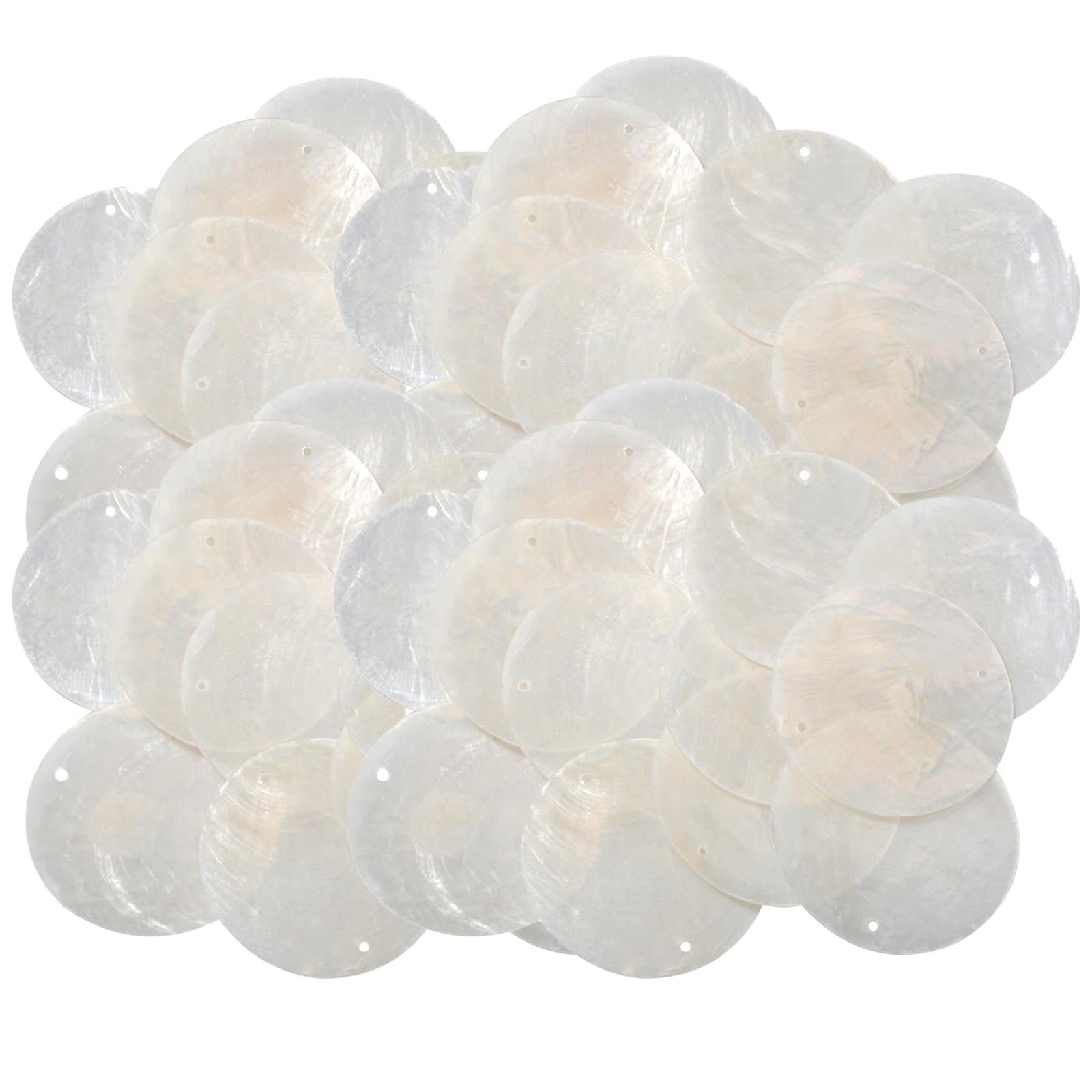 Photo 1 of 60 Pcs Round Capiz Shells, 2 Inches Round Natural Capiz Sea Shells with 2 Holes White Shells Pieces for for Wind Chimes Handcraft Jewelry Making Wedding Home Decor
