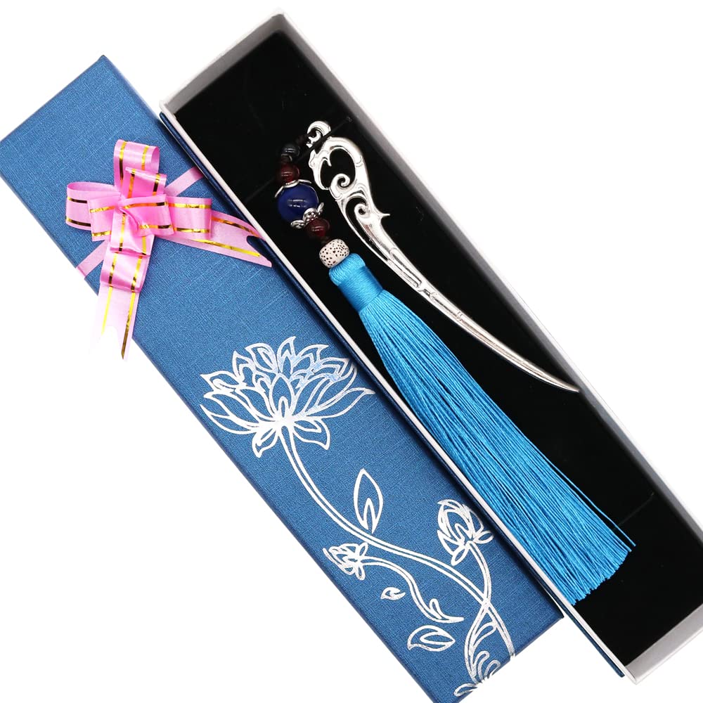 BITEYI Metal Bookmark with Tassels,Classical Bookmark and Creative Thumb Book Page Holder Gift Box Set for Book Reading Lovers (Shui L Yin)