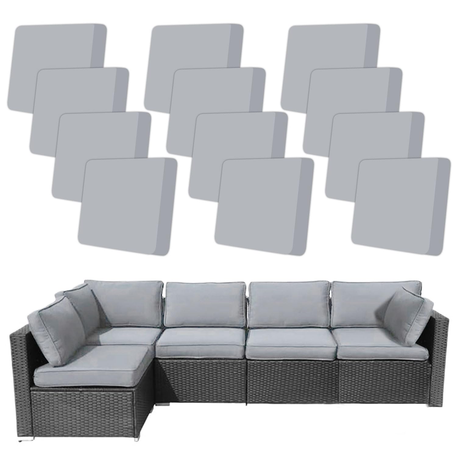 Photo 1 of 12 Pcs Patio Outdoor Cushion Covers, Waterproof Stretch Cushion Covers Replacement, Cushion Slipcovers, Washable Individual Couch Slipcovers Set Furniture Protector for Pets(20-27 Inch, Grey)