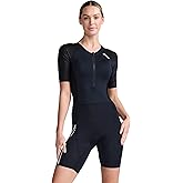 2XU Women's Trisuit Aero Sleeved Front Zip - Performance Triathlon Suit for Muscle Support - Black/White