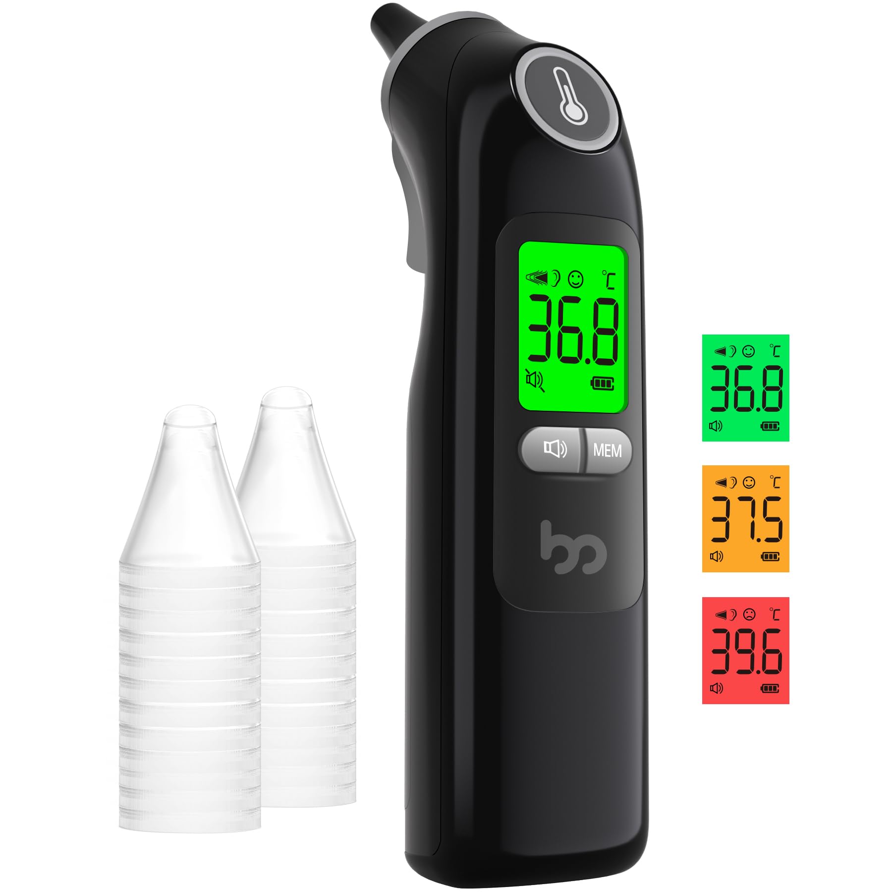 Ear Thermometer, Professional Accuracy Ear Thermometer for Adults and Baby, 3-Color Fever Alert Code
