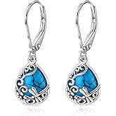 Real 925 Sterling Silver Trendy Dangle Earrings for Women | White Gold Plated | Hypoallergenic Turquoise/Black Onyx/Opal Filigree Jewelry Lightweight Celtic Lover Knot Leverback Earrings Gifts