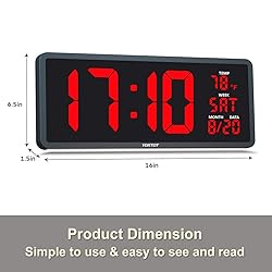 YORTOT 16” Large Digital Wall Clock with Remote