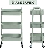 DoeWorks Storage Trolley on Wheels 3-Tier Teal Metal Cart 70cm 15kg per tier view 7