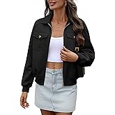 AMZANGEL Women's Crop Zip Up Bomber Jacket Long Sleeve Collar Ribbed Hem Oversize Casual Jackets Cotton Tencel Chest Pockets