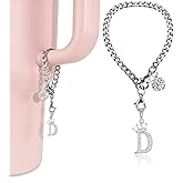 LUHOHI Silver Letter Charms for Stanley Cup- Crown Letter Charms Accessories for Stanley Handle 40Oz Tumblers Water Bottle Cup Initial Keychain with Diamond Glitter Jewelry Personalized Decorations D