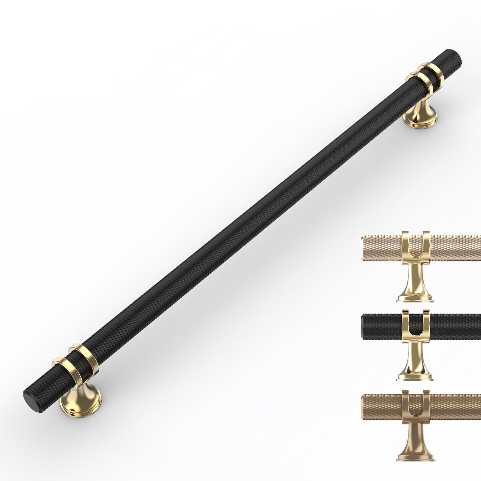 9BUILD 10 Pack Gold Black Cabinet Pulls - 192MM Hole Center Kitchen Cabinet Handles Knurled for Cupboard Drawer Handles UK0049