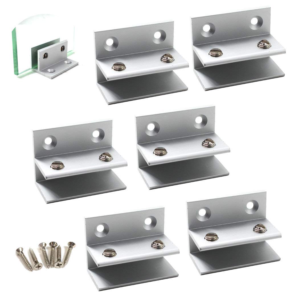F Shape Glass Clamp Aluminium Alloy Glass Support Bracket Fit for 10-13mm Glass Thickness Come with Screws (Pack of 6)