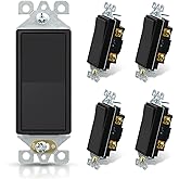 ELEGRP Matte Black Single Pole Decorator Light Switch, 15Amp, 120-277V, Decorative Paddle Rocker Switch Replacement, On/Off Wall Switch, Self-Grounding, Residential/Commercial Grade, UL/CUL (5 Pack)