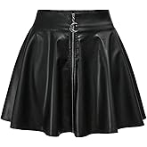 BEAUDRM Women's Leather Mini Skirts Gothic Zipper Ruffle Drop Low Rise A Line Flared Short Skirts Y2k Pleated Skirt