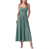 ANRABESS Sundresses for Women 2025 Summer Casual Sleeveless Square Neck Smocked Flowy Beach Vacation Midi Dress with Pockets