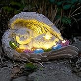 VKEVOC Dog Memorial Stone,Dog Memorial Pet Memorial Stone with Solar Angel Statue - Ideal for Garden or Tombstone Commemoration