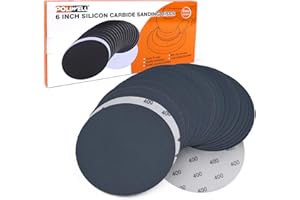 6 Inch (150mm) 400 Grit Sanding Discs, Waterproof Hook & Loop Heavy Duty Silicon Carbide Round Flocking Sandpaper for Wet/Dry