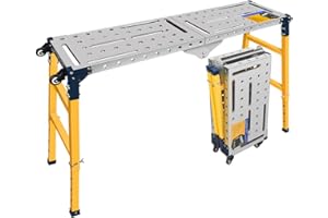 FUNTECK Versatile Portable Steel Work Platform and Welding Table with Casters | 55 x 14-inch Galvanized Tabletop | 1100 lbs. Load Capacity | Adjustable Height