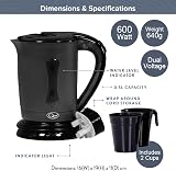 Quest Black Compact Travel Kettle 0.5L Dual Voltage 600W 2 Cups view 2