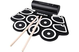 Lightahead Portable 9 Pads + 2 Pedals Electronic Roll Up Drum Set Kit with Built in Speakers, Drumsticks, and Power Supply (Ages 14 & UP)