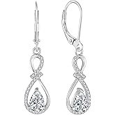 FATACI Infinity Dangle Drop Earrings, 925 Sterling Silver 5A Cubic Zirconia Earrings with Birthstone for Women