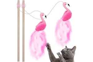 Lepawit Valentine's Day Cat Toys 2 Pack Flamingo Cat Teaser Wand Toys Crinkle Cat Toy with Catnip Interactive Cat Catcher Teaser Toy for Indoor Cats Kittens