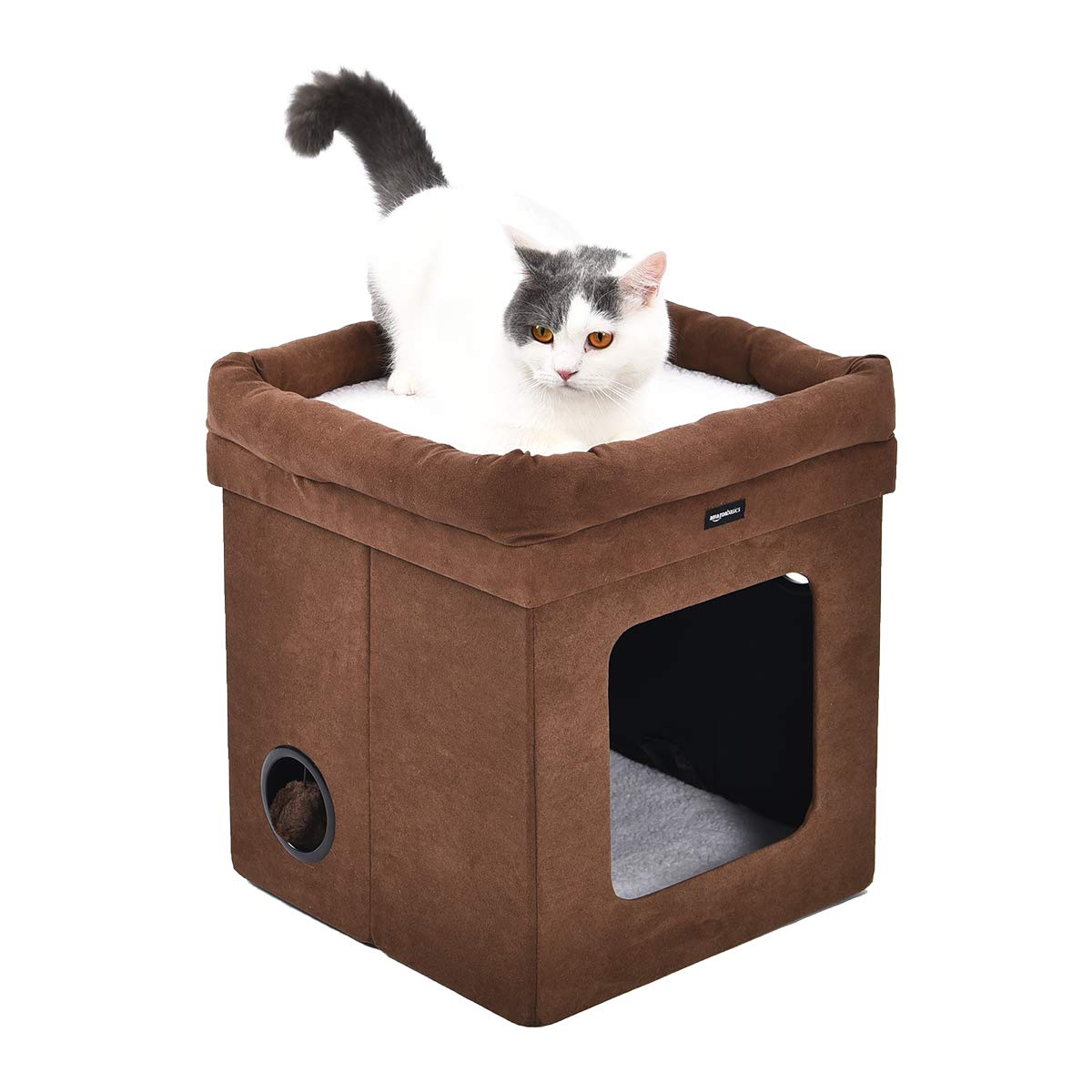 Amazon Basics Collapsible Cat House/Cat Bed for Indoor, Brown, 38 x 38 x 43 cm