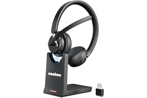 awatrue Wireless Headset with Mic,Bluetooth Headset with AI Noise Cancelling Microphone & Charging Base,2.4GHz Wireless Headphones with USB Dongle for PC/Computer/Laptop/Remote Work/Call Center/Zoom