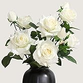 KBREE 30” Real Touch Roses Cream White Flowers, 3Pcs Artificial Roses with Long Stems, 3 Blooms Per Stem Artificial Flowers, Realistic White Silk Flowers for Wedding, Home & Office Décor