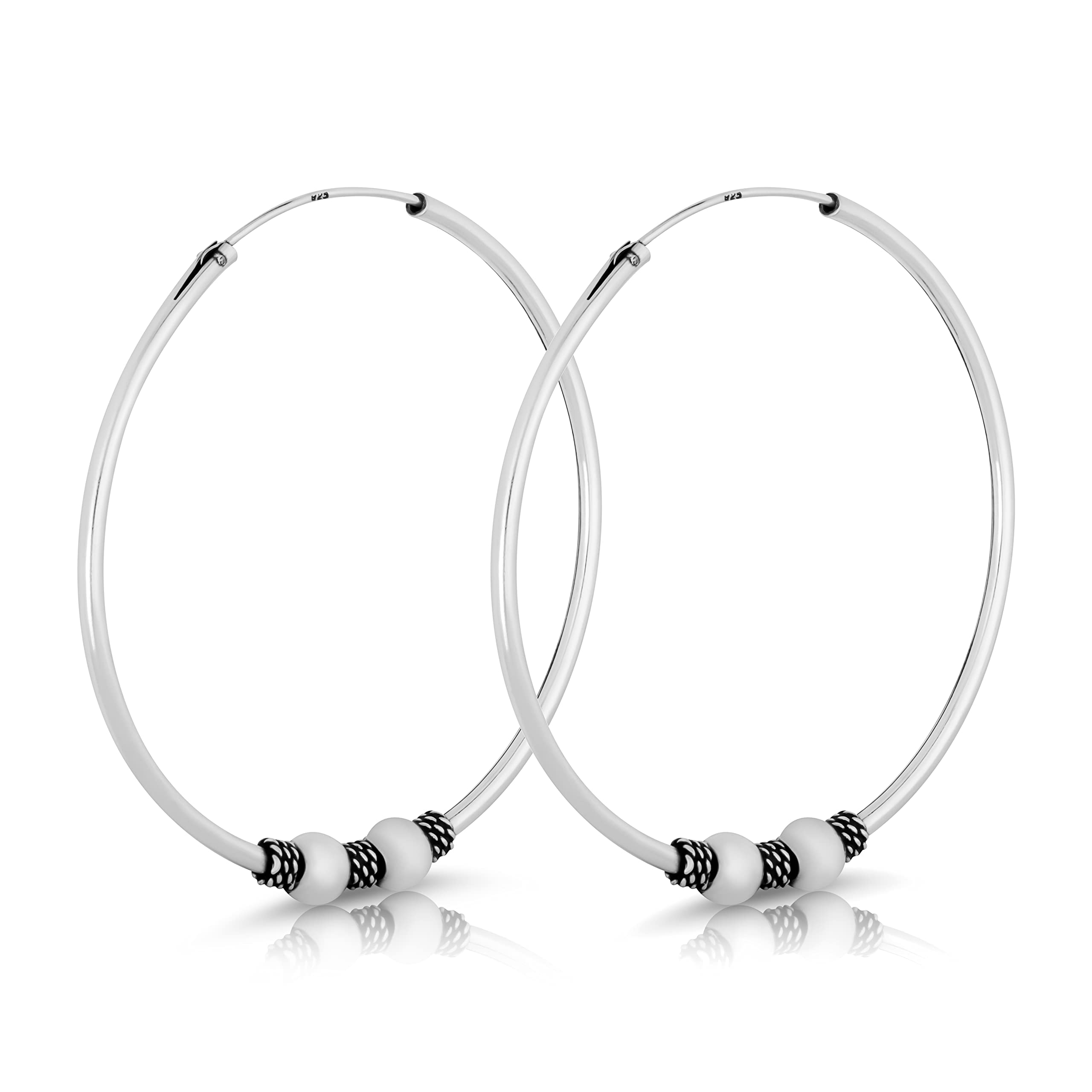 NKlaus pair Ø 48mm silver Bali hoops 2mm Celtic 925 Sterling Silver Gothic 4398