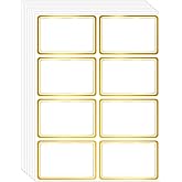 Yeachlaing 2" x 3" 200 PCS Name Labels, Waterproof Blank Name Tag Stickers with Permanent Adhesive Writable Stickers with Metallic Gold Border for School Office Home