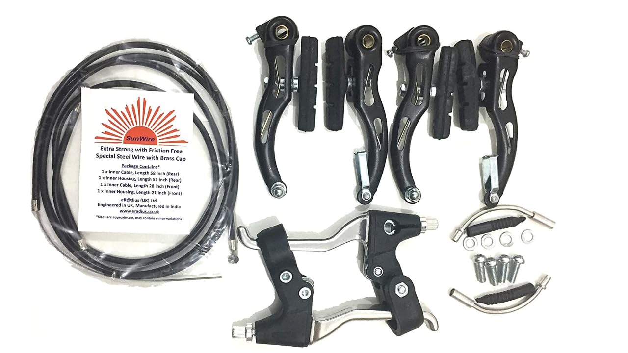 AARNAV Complete V Brakes Set, Calipers, Alloy Levers, Cables, V Brake Fixings Suitable for All Bikes (V Brake Set with Accessories & Cables Set & Alloy Lever Set)
