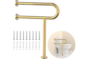 Toilet Grab Bar 23.4 Inch with Leg, YuanDe Wall Mounted Safety Bar, Stainless Steel Anti-Slip Bathroom Support Rail for Elder