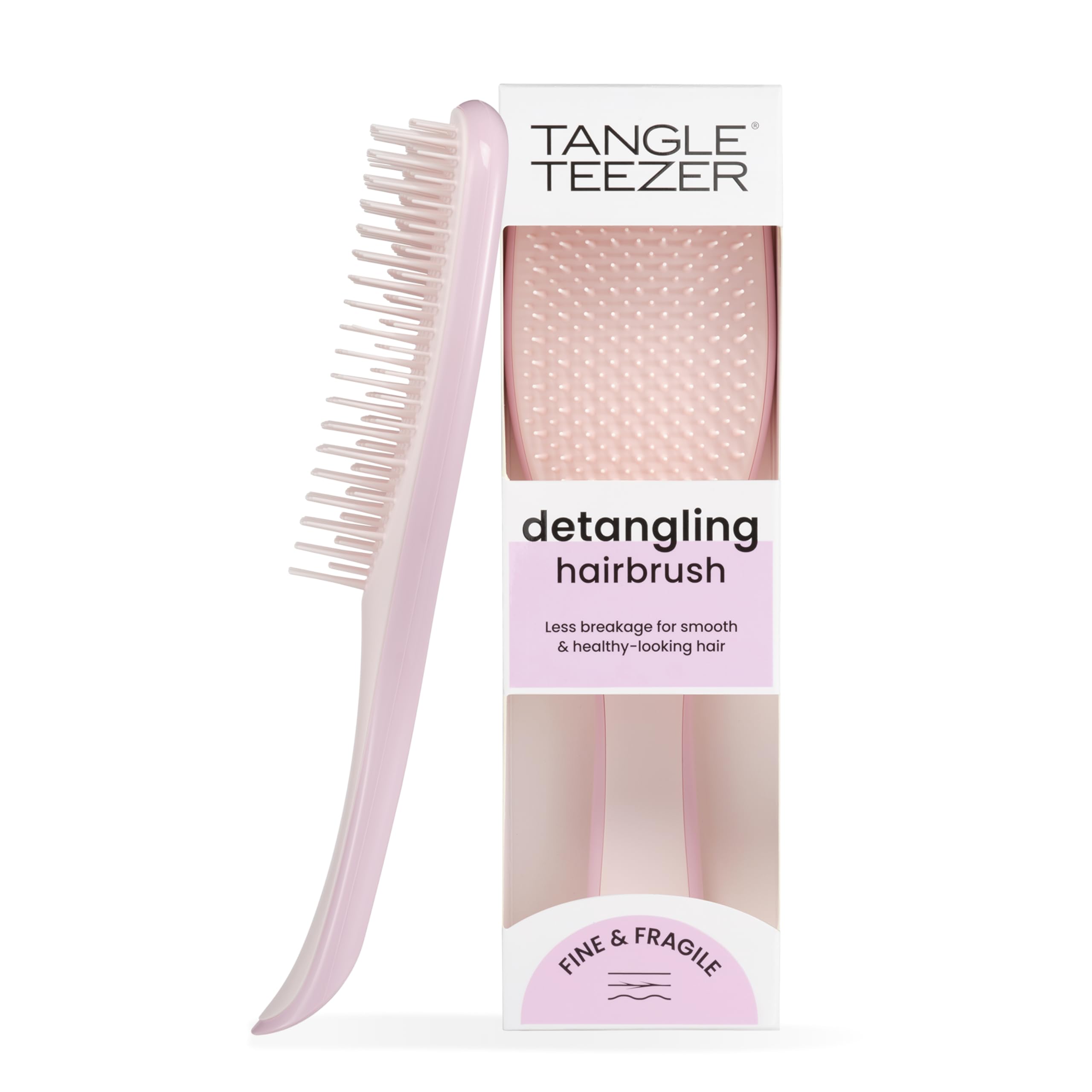 Tangle Teezer Fine and Fragile Ultimate Detangler Hairbrush for Coloured, Fine & Thin Hair - Two-Tiered Soft Flex Teeth Reduce Breakage & Pulling - Gentle on Delicate Hair - Pink Dust