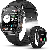 Military Smart Watch for Men, 30+ Day Battery Life, Bluetooth Call Black | 1.95" HD, 120+ sports modes, heart rate/sleep monitor, IP68 waterproof, Fitness Watch with LED Flashlight for iOS/Android