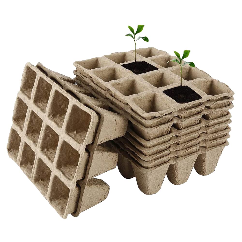 JIHUOO 120 Cells Seedling Starter Trays Seed Starting Pots Small Seed Planting Pots Plant Germination Trays Garden Fiber Pots Gardening Pots