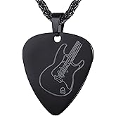 U7 Hip Hop Punk Music Necklace, Guitar Pick/Guitar/Microphone/Headphone Pendant with Chain for Men & Women, Stainless Steel R&B Music Jewelry, Silver/Gold/Black, Customizable
