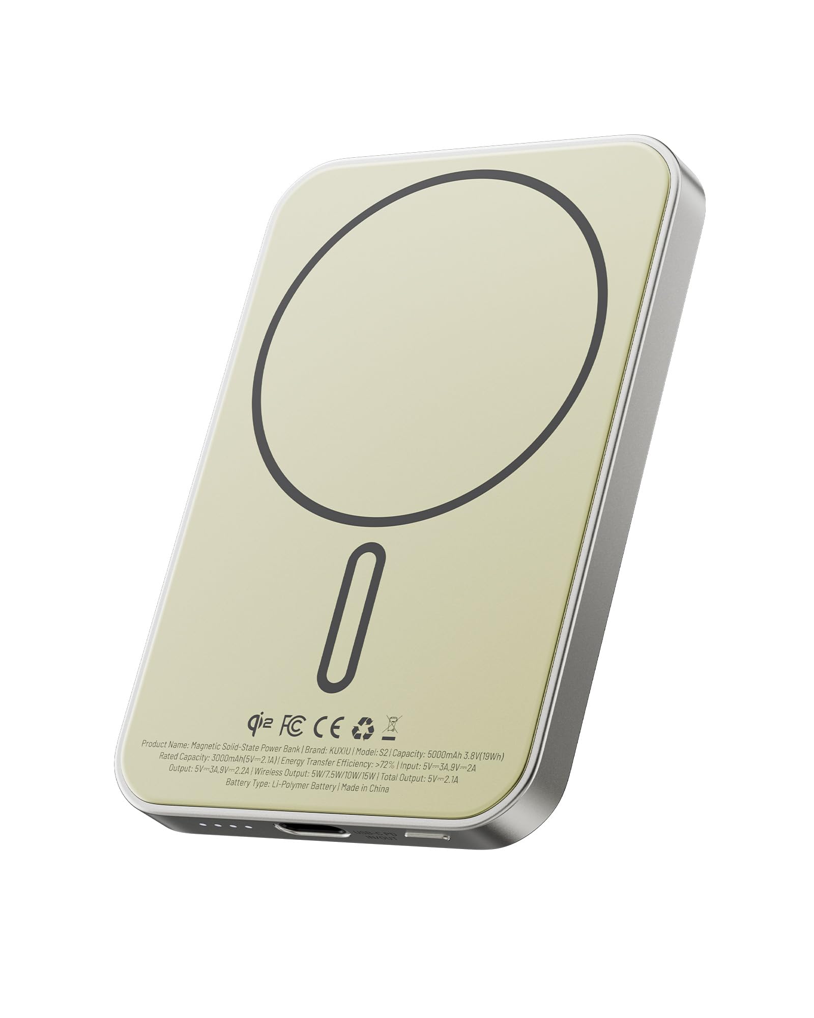 KU XIU 2025 Solid-State Magnetic Portable Charger 5000mAh, Qi2-Certified 15W Wireless Power Bank, High Energy Density & Safety, Travel Magnetic Battery Pack for iPhone 17/16/15/14/13/12-Titanium