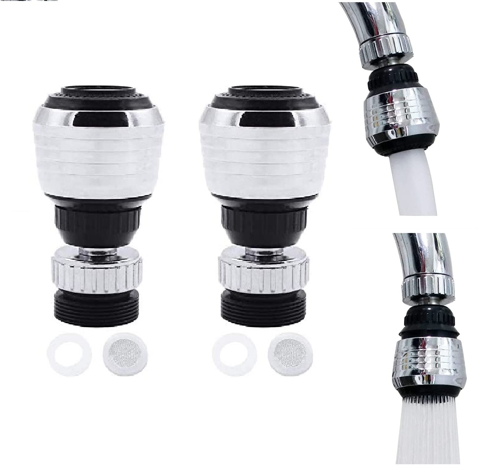 OLRWSLG 2 Pcs 360° Swivel Tap Aerator Adjustable 2 Modes Water Saving Faucet Diffuser Faucet Adapter Kitchen Tap Spray Head Faucet Bubbler Filter with Nozzle Adapter M22 External M24 Internal Thread