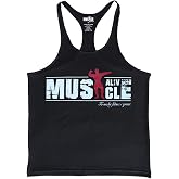 Muscle Alive Mens Bodybuilding Stringer Tank Tops Cotton Racerback | Workout Gym Training Sleeveless Shirts Lightweight Casual Athletic Fit for Running Sports