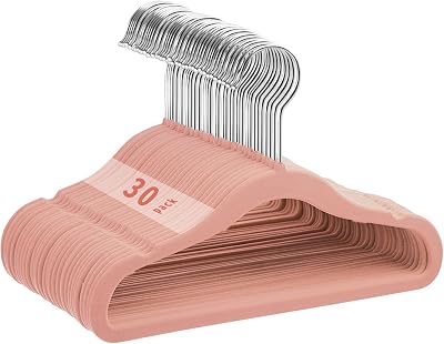 MangoKit 30 Pack Velvet Hangers 28cm Non-Slip Baby Space-Saving Pink
