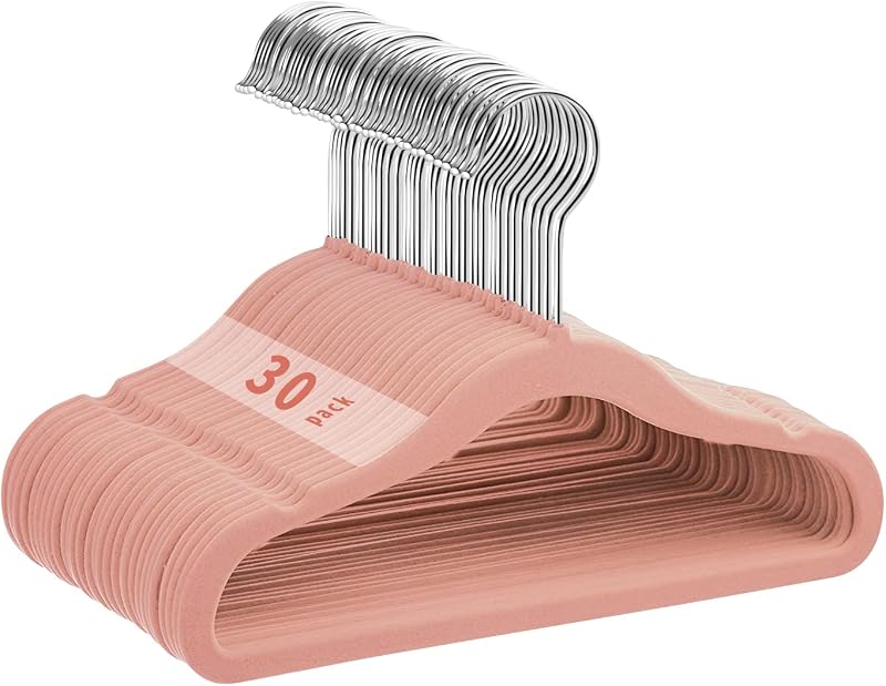 MangoKit 30 Pack Velvet Hangers 28cm Non-Slip Baby Space-Saving Pink