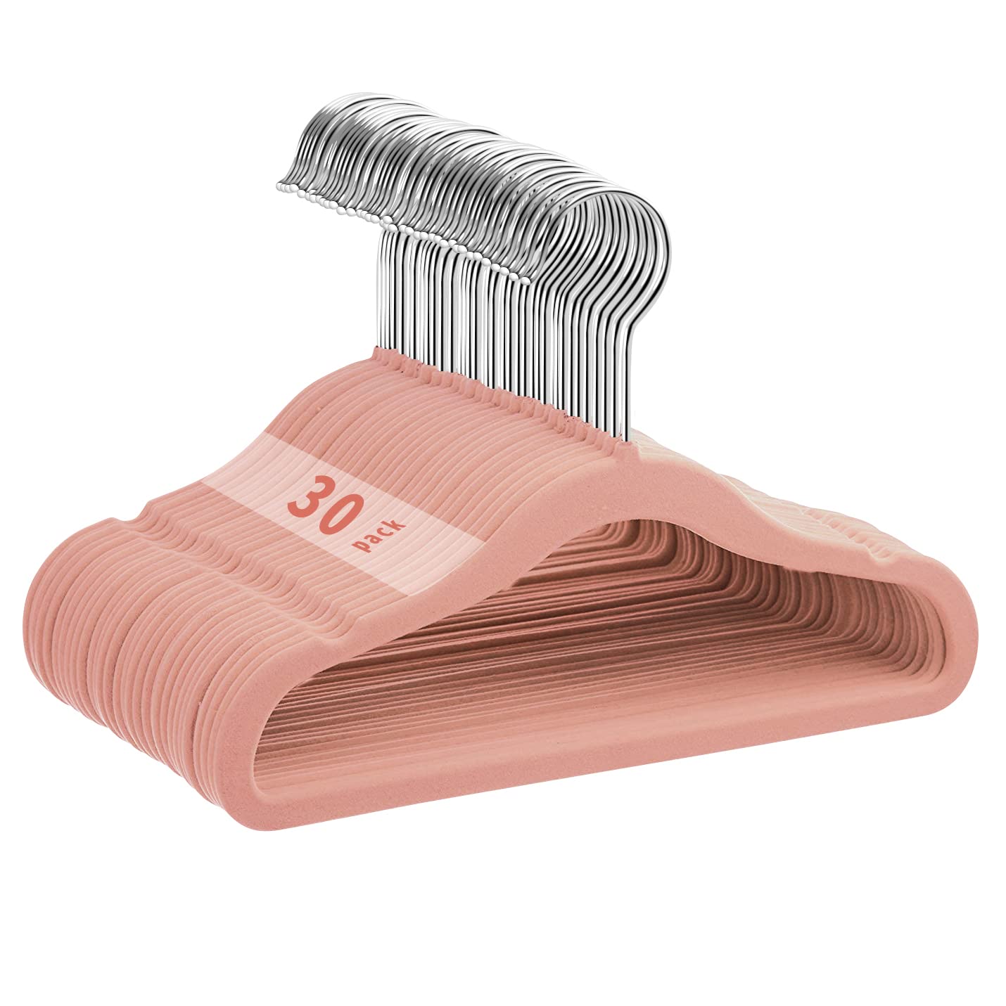 MangoKit 30 Pack Non-Slip Kids Velvet Hangers, Ultra-Slim Space Saving Baby Velvet Coat Hangers,360 Degree Rotatory Hook,Sturdy Baby Clothes Hangers (28cm,Pink)