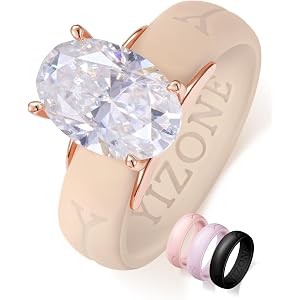 Yizone Silicone Ring with Stone Interchangeable Silicone Bands Set–Comfortable Everyday Workout Ring, 4 Colors Included, Cubi