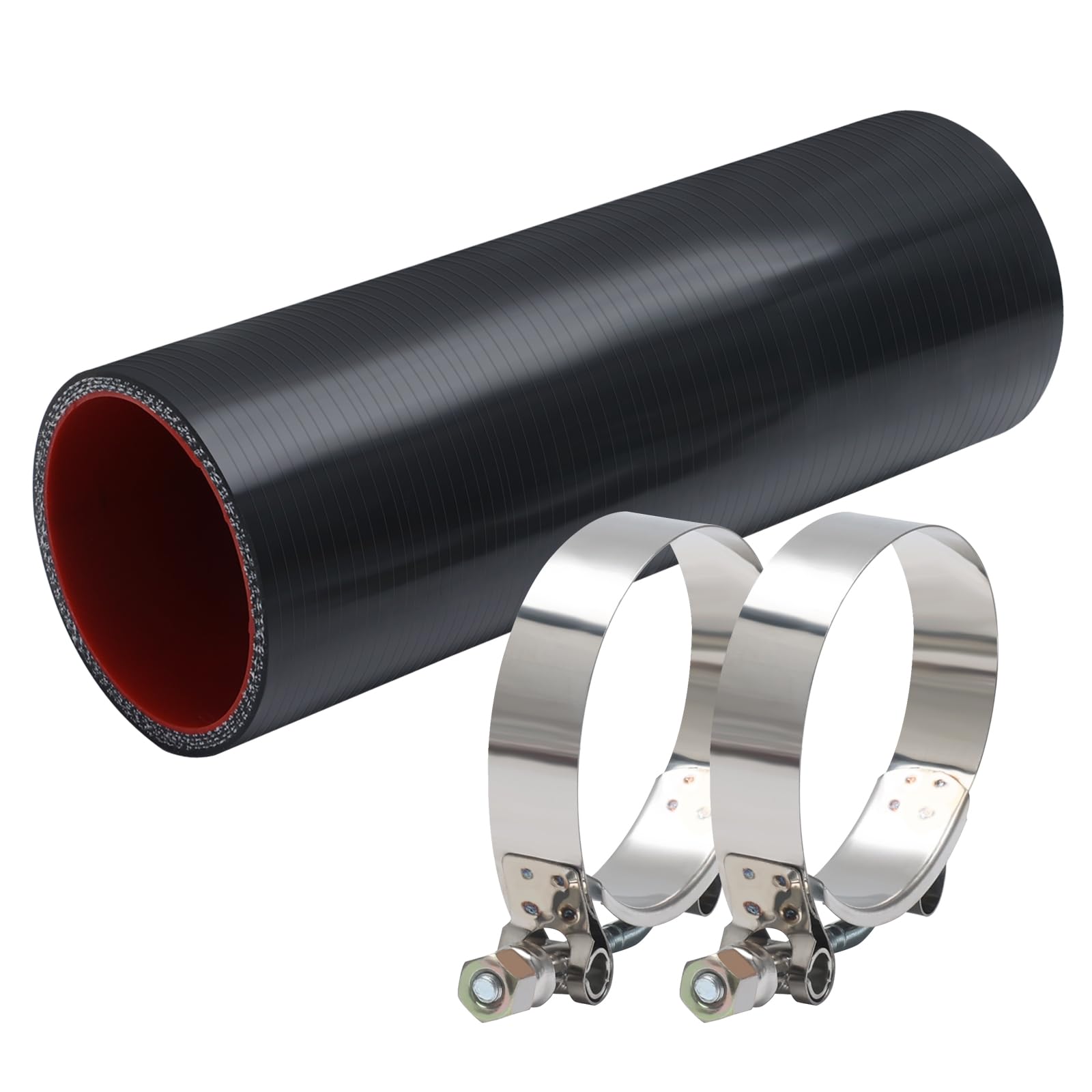 Photo 1 of Automotive universal silicone hose, Straight Hose, 2.5" (63 mm) ID, 8" (203 mm) length, 0.18" (4.5 mm) wall thickness, reinforced design withstands up to 80 PSI pressure with 2PCS T-Bolt Clamps