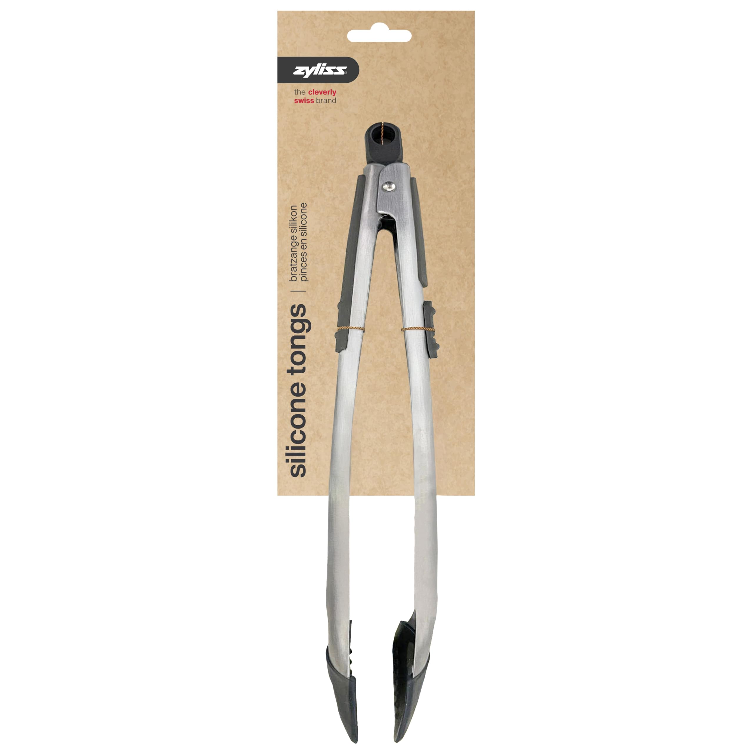 Zyliss Tongs Silicone Tipped, Locks Together for Easy Storage/Ideal for Home Cooking and BBQ, Stainless Steel/Silicone, Silver/Black, Dishwasher Safe
