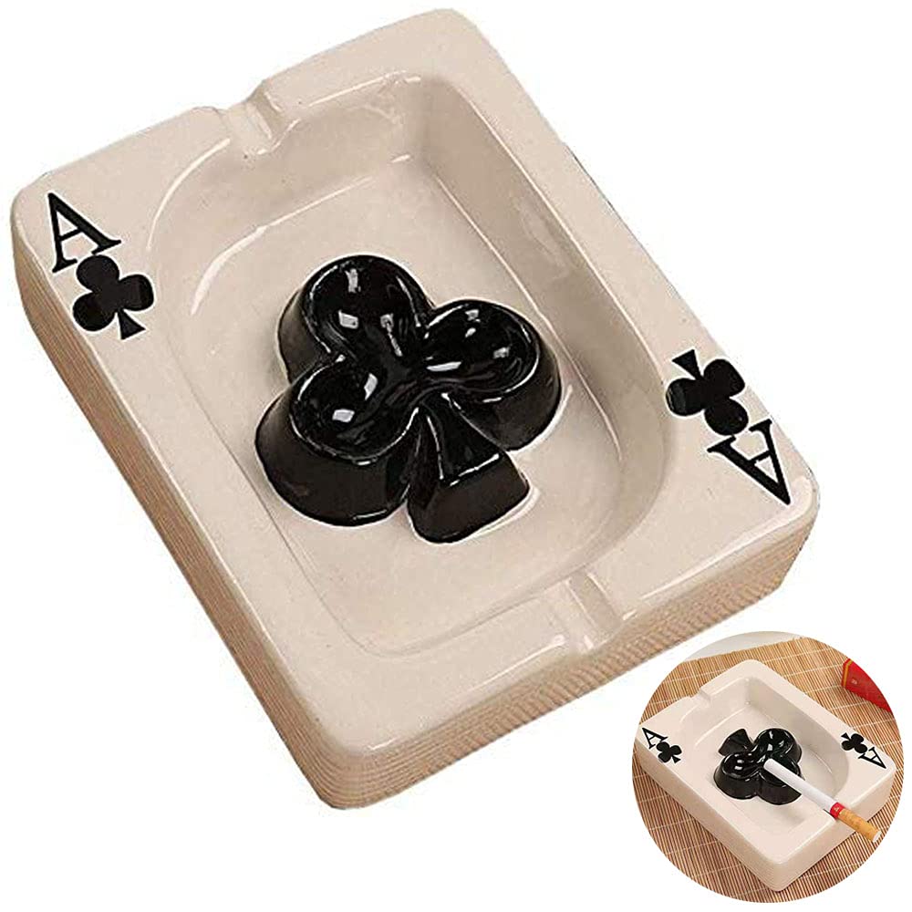 Fashion Poker Style Ceramics Ashtray for Indoor or Outdoor Use Tray for Cigarettes, Cigars and Smoking Home Office Decoration Fancy Gift for Men Women (C)