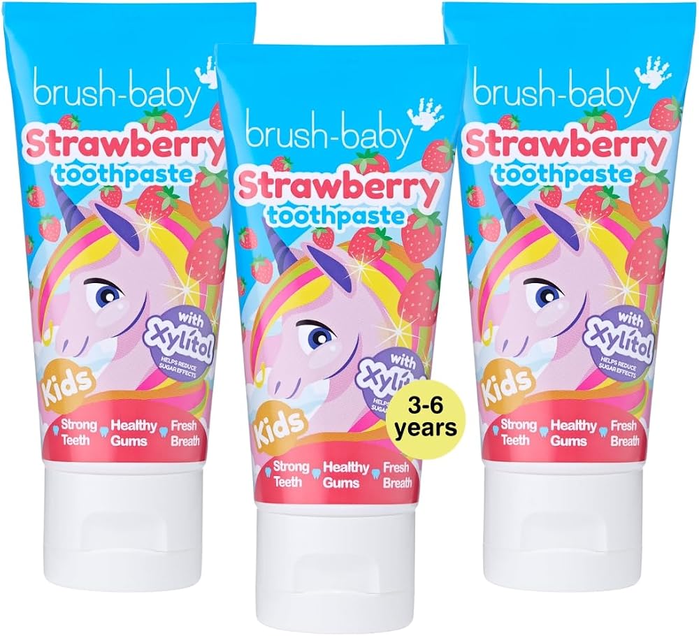 Brush-Baby Natural Strawberry Kids Toothpaste 150ml 3 x 50ml Ages 3+