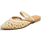 RJYLP Mesh Mules for Women Comfy Raffia Woven Strap Closed Pointed Toe Mule Flats Casual Slip on Dress Slides Flats