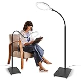 Delixike Magnifying Glass with Light and Stand,Hands Free Magnifying Lamp with Flexible Gooseneck,Dimmable Magnifier for Read