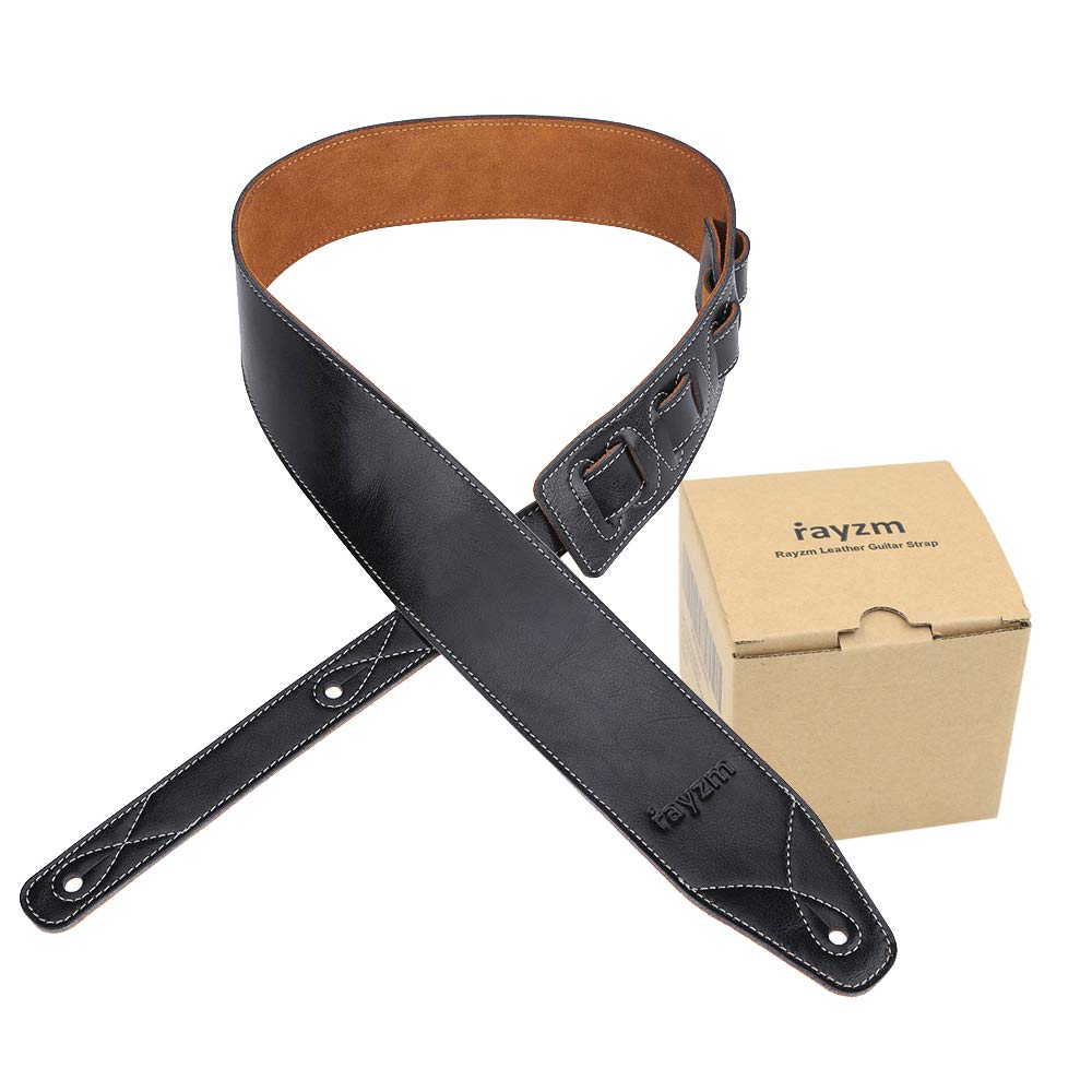 Rayzm Guitar Strap/Bass Strap with Suede Backing, Quality Genuine Leather Belt for Acoustic/Electric/Bass Guitar, 6.5 cm Wide