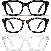 Celng Oversized Reading Glasses for Women - 3 Pack Oprah Style Square Blue Light Readers with Spring Hinge